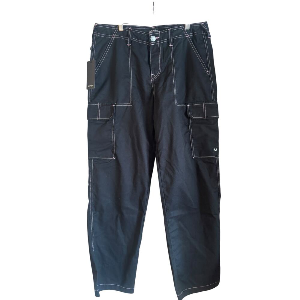 True Religion Women’s Military Cargo Pants Black Mauve Size 30 NWT Stitching